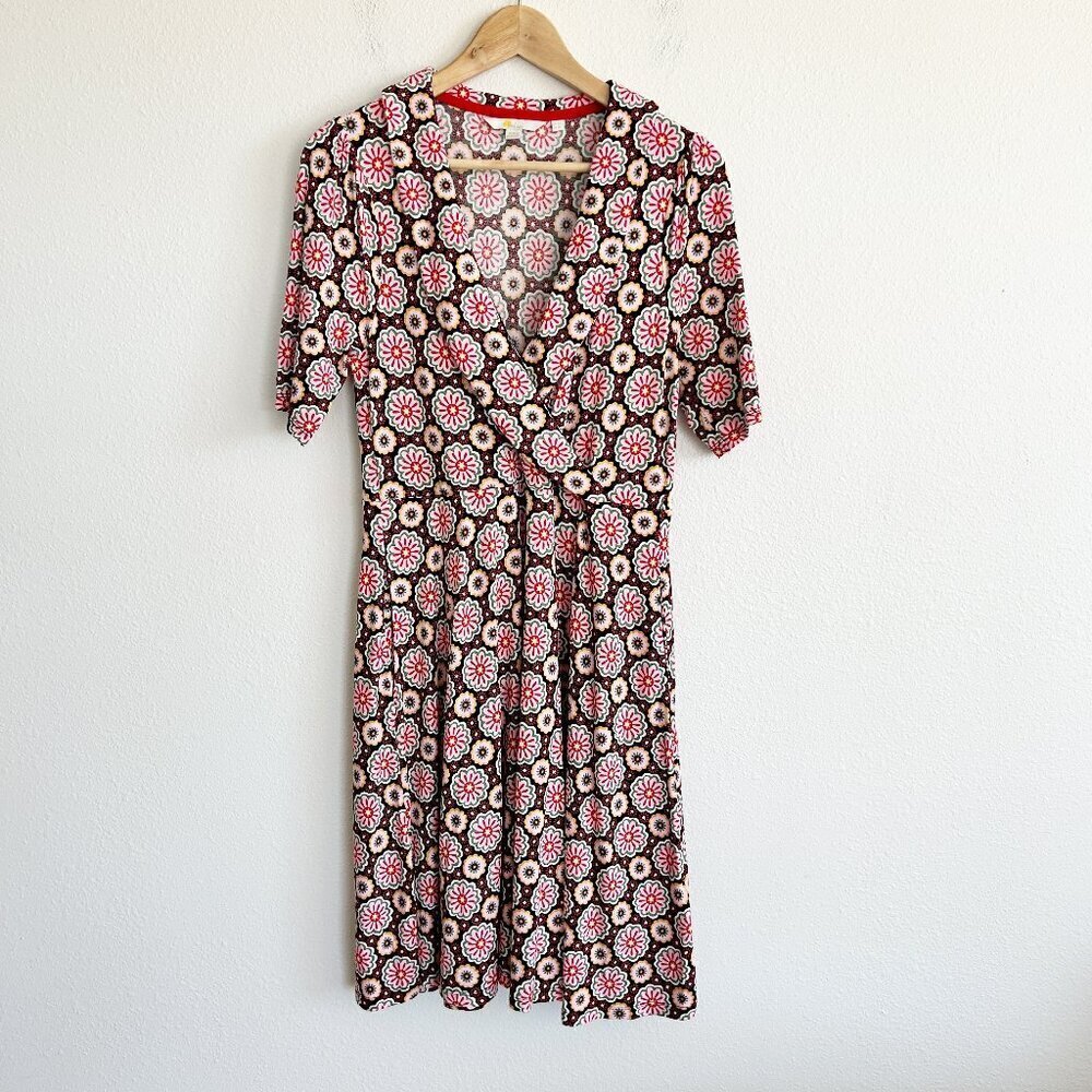 Boden Dress Fixed Wrap Jersey Knit Opulent Daisy Print